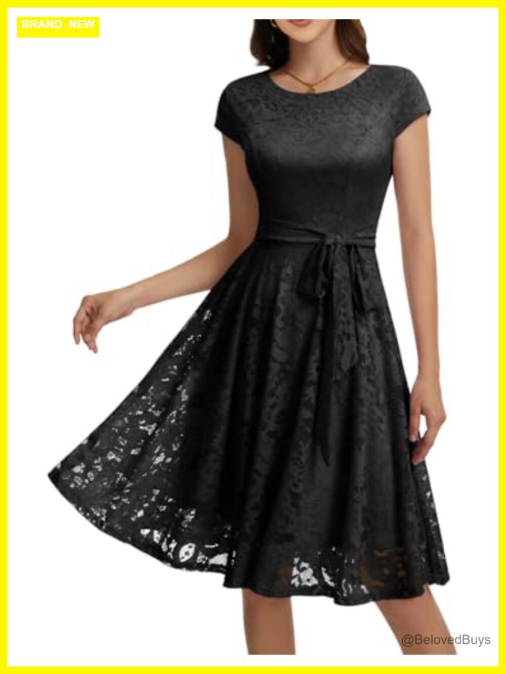 Womens Lace Cocktail Wedding Guest Dress Knee Length A-Line Cap Sleeve